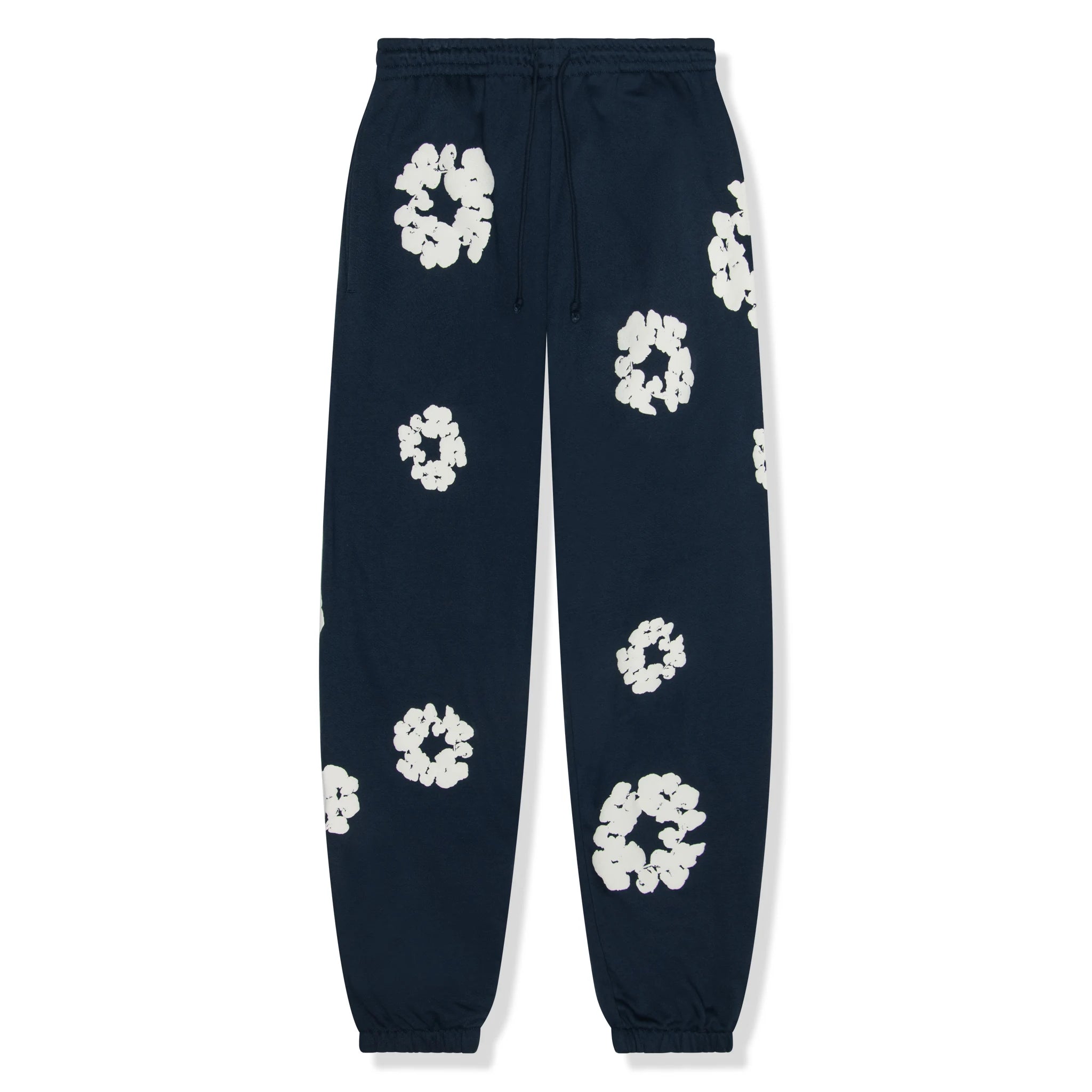 Front view of Denim Tears The Cotton Wreath Navy Sweatpants